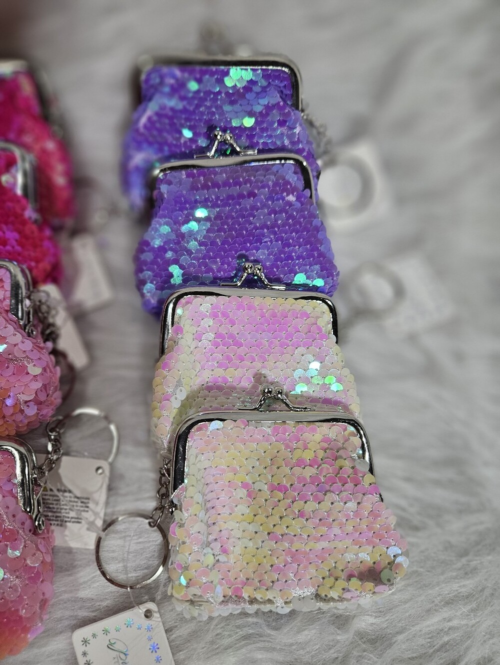 TINY Sequin Kiss-Lock Coin Purse Keychain/Charms - Pinks,purple,green,black - Picture 4 of 6